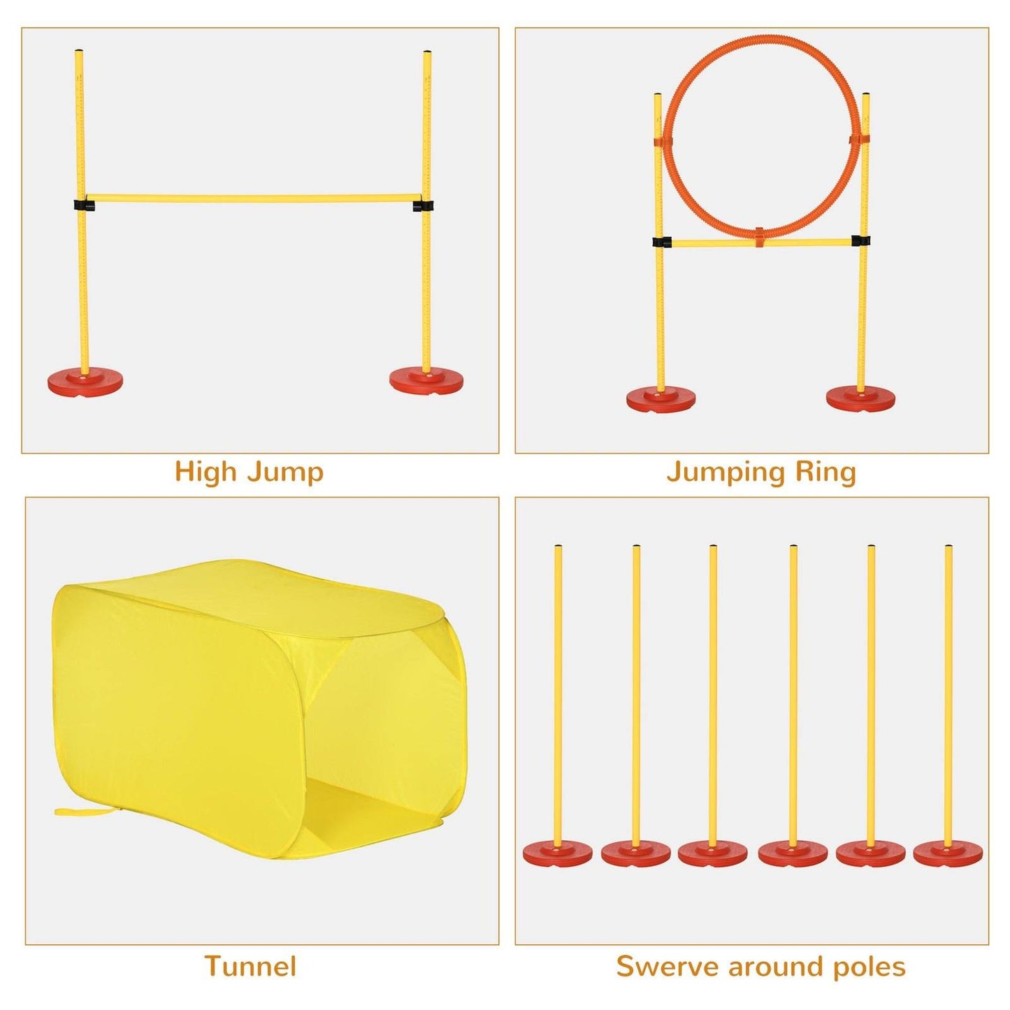 Portable Pet Agility Training Obstacle Set For Dogs With Adjustable High Jumping Pole