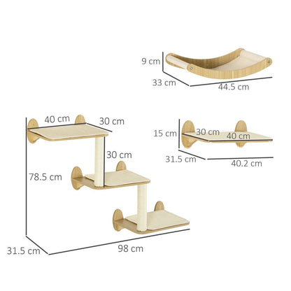 PawHut 3-Piece Wall Mounted Cats Shelves