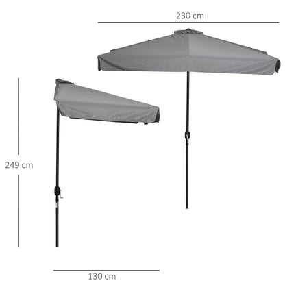 2.3m Half Round Parasol Umbrella Balcony Metal Frame Outdoor NO BASE Grey