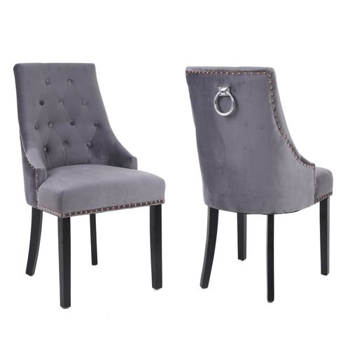 Set of Two Studded Velvet Dining Chair with Ring Knocker Detail