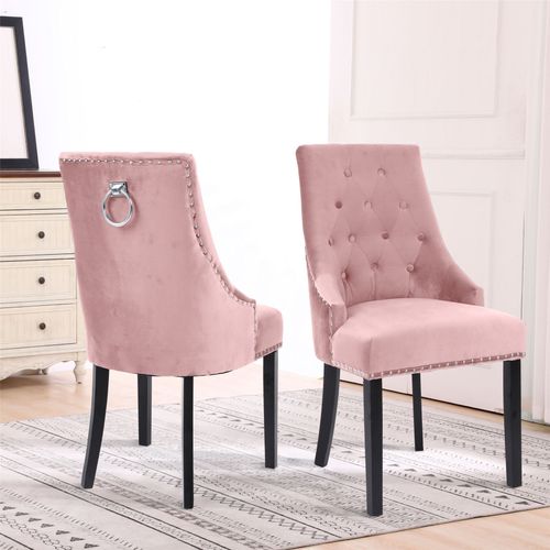 Set of Two Studded Velvet Dining Chair with Ring Knocker Detail