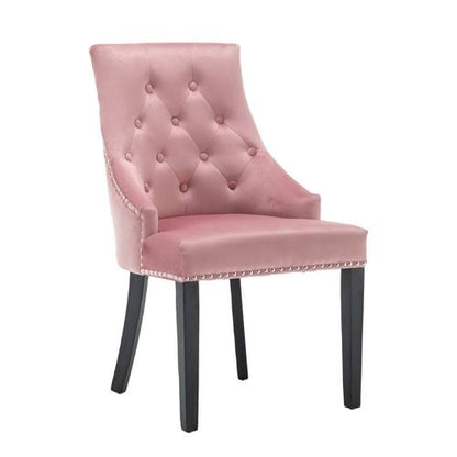 Set of Two Studded Velvet Dining Chair with Ring Knocker Detail
