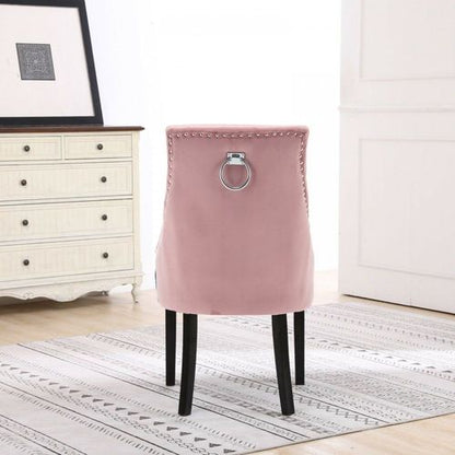 Set of Two Studded Velvet Dining Chair with Ring Knocker Detail