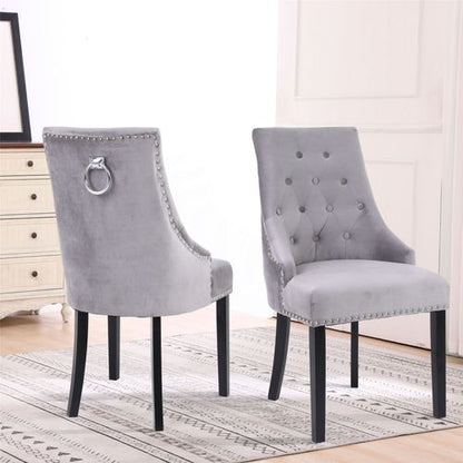 Set of Two Studded Velvet Dining Chair with Ring Knocker Detail