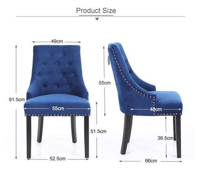 Set of Two Studded Velvet Dining Chair with Ring Knocker Detail
