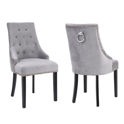 Set of Two Studded Velvet Dining Chair with Ring Knocker Detail