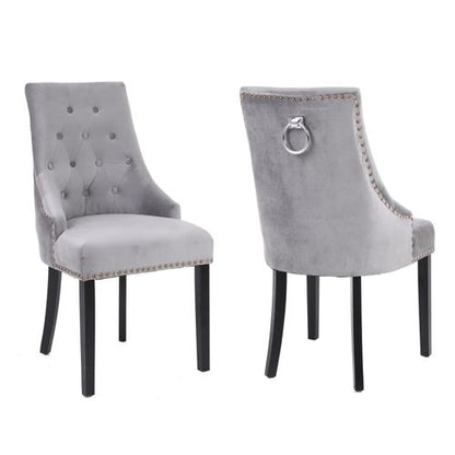 Set of Two Studded Velvet Dining Chair with Ring Knocker Detail