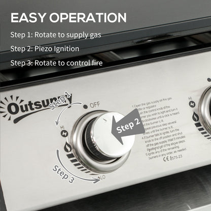 Outsunny Portable Gas Plancha BBQ Grill with 3 Burners, Non-Stick Griddle, Lid