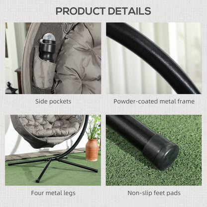 Outsunny Hanging Swing Chair w/ Metal Stand & Side Pocket, Sand