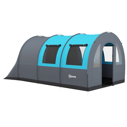 Outsunny Camping Tent, 3000mm Waterproof Family Tent for 5-6 Man, Grey and Blue