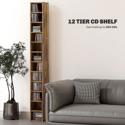 HOMCOM 204 CD Storage Tower Tall Bookcase Bookshelf with 12 Cubes