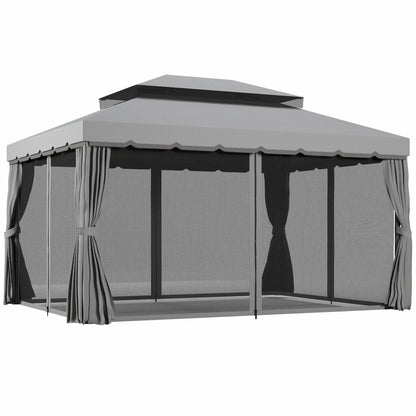Outsunny 3x4m 2-Tier Gazebo Aluminium Garden Marquee Party Tent