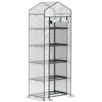 Outsunny 5 Tier Mini Greenhouse Grow House w/ Roll Up Door