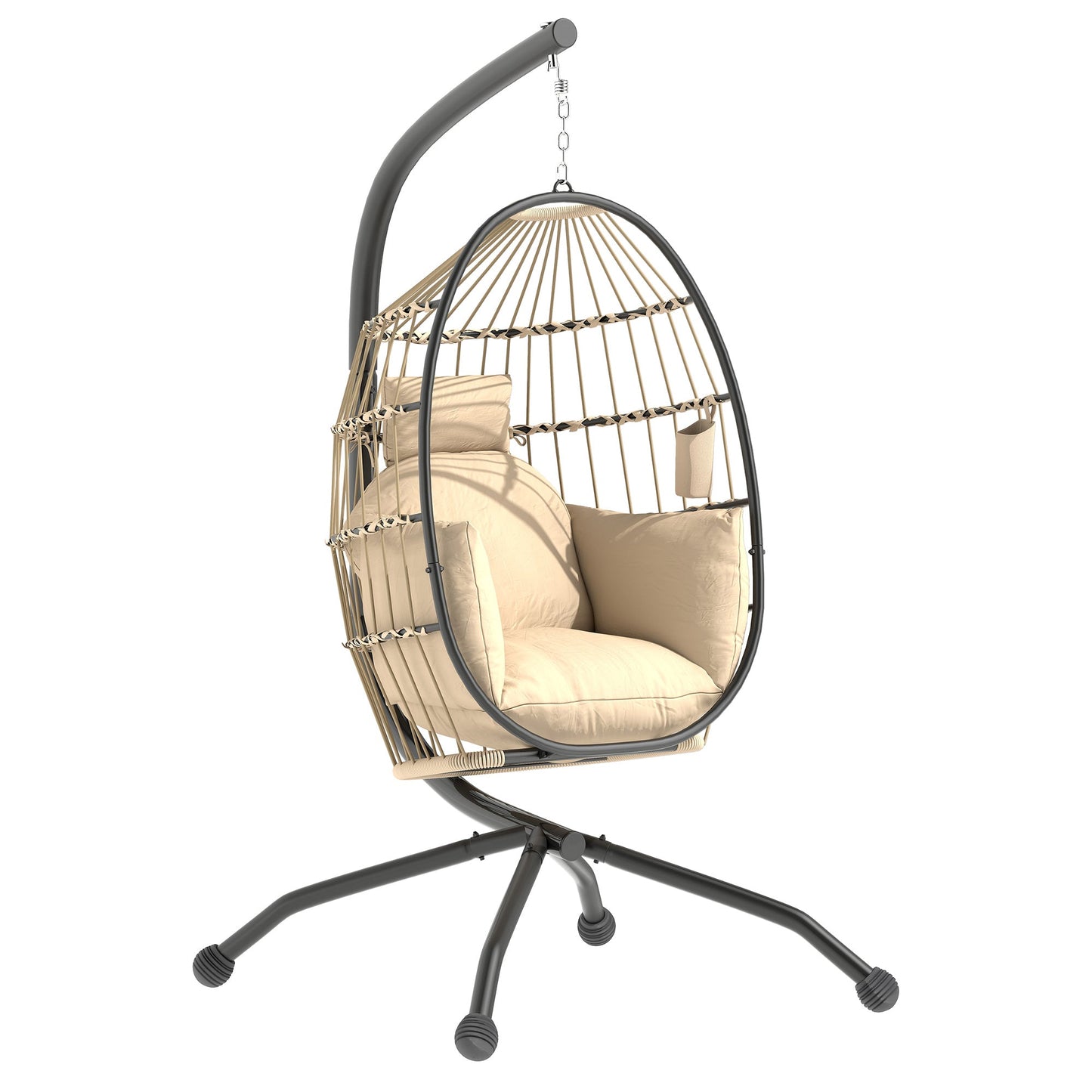 Outsunny Egg Chair Outdoor Indoor Garden Swing Chair, Folding Basket