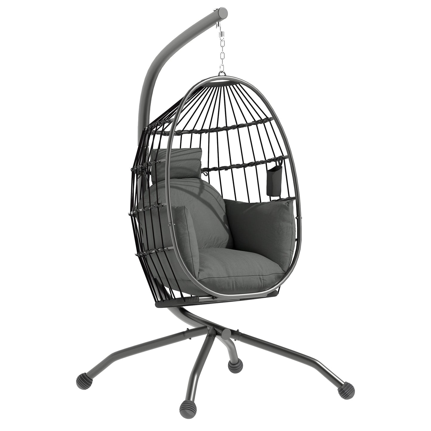 Outsunny Egg Chair Outdoor Indoor Garden Swing Chair, Folding Basket