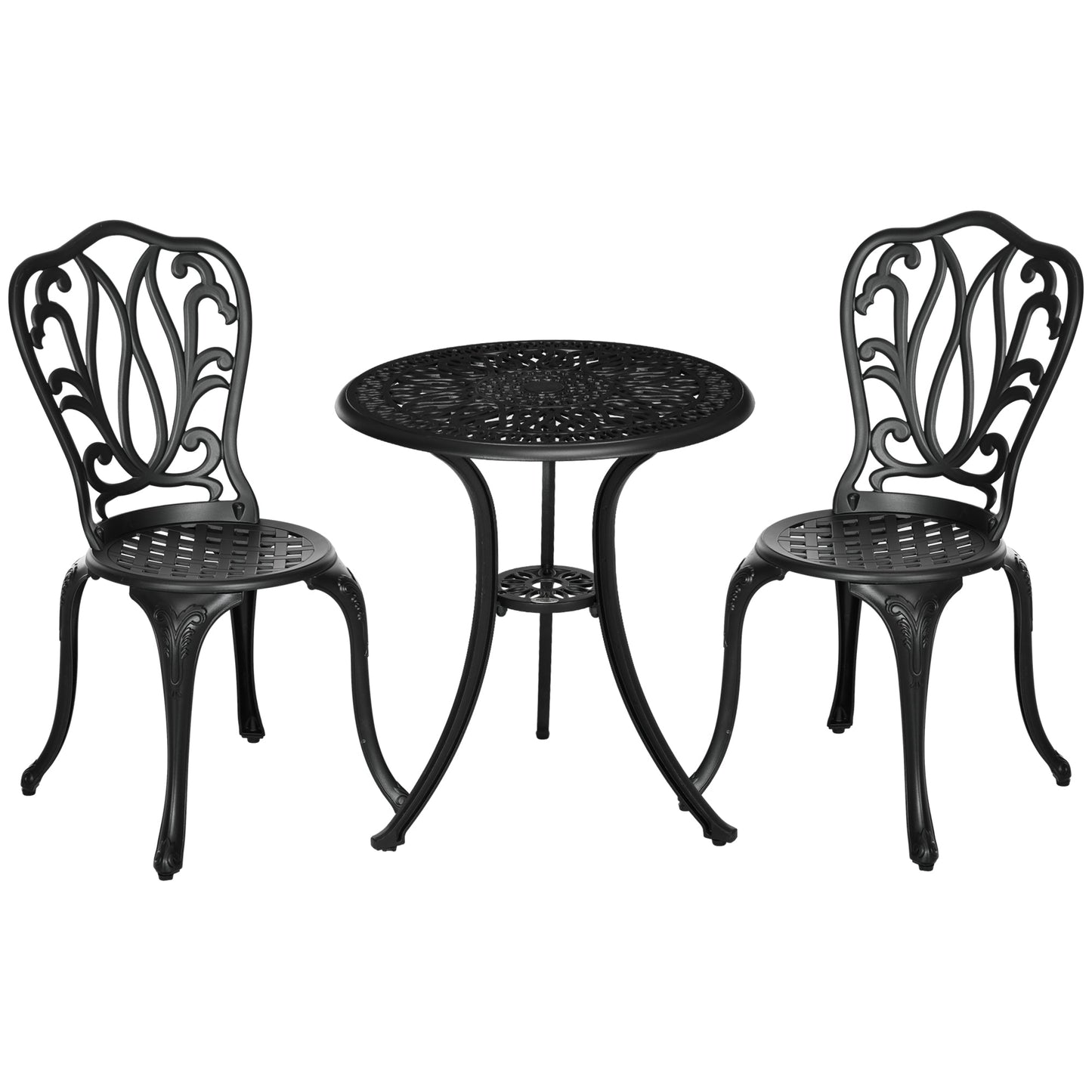 Outsunny 3 Piece Patio Bistro Set Outdoor Table Set with Umbrella Hole