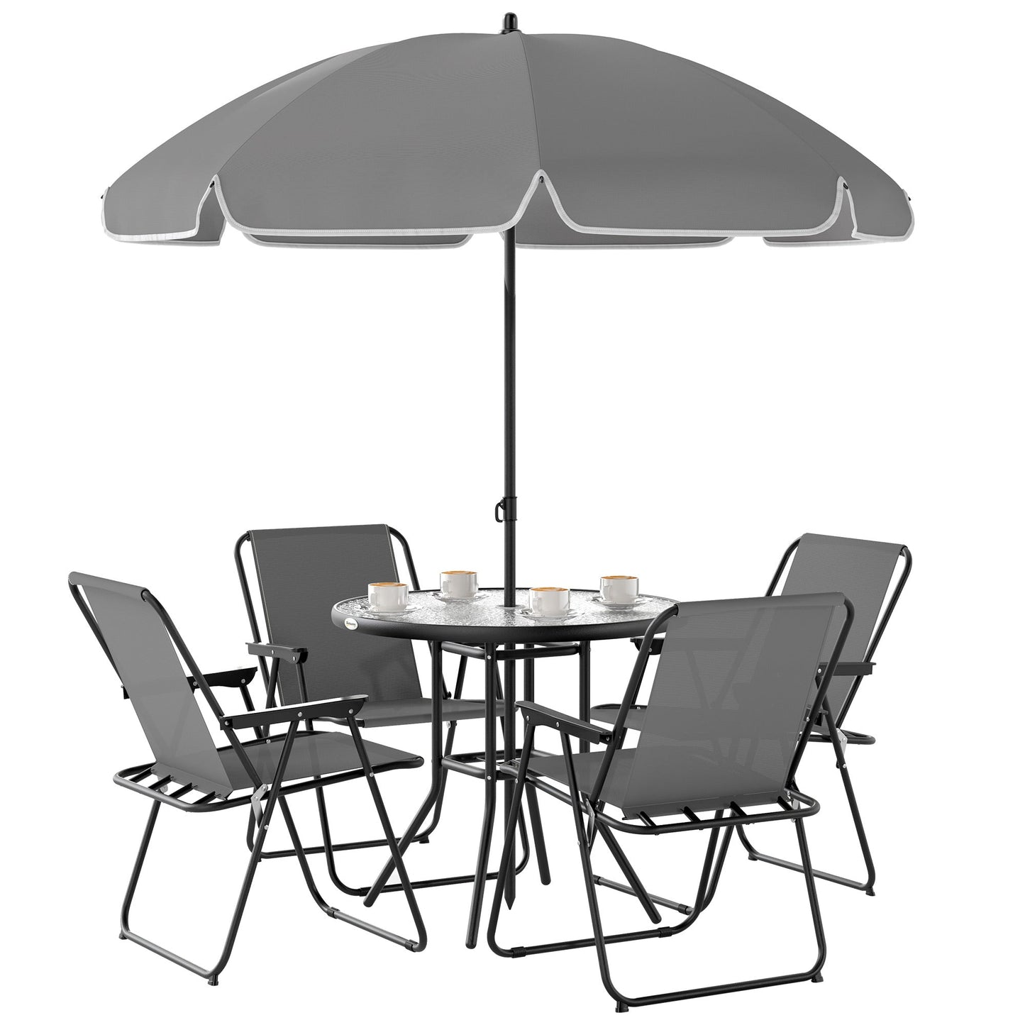 Outsunny 6 Pieces Garden Furniture Set with Parasol, Folding Chairs