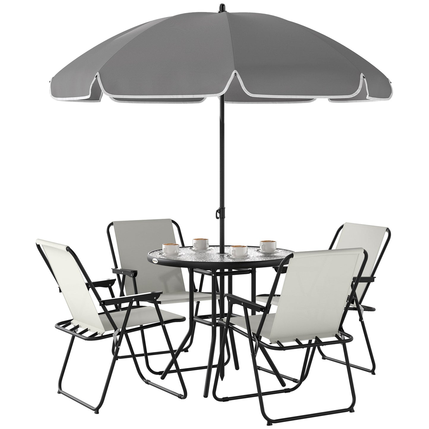 Outsunny 6 Pieces Garden Furniture Set with Parasol, Folding Chairs