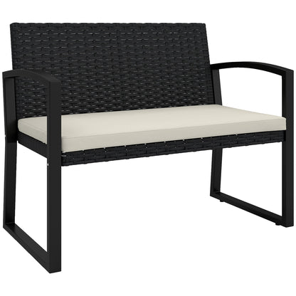 Outsunny 2 Seater Rattan Garden Bench with Cushion, Steel Frame