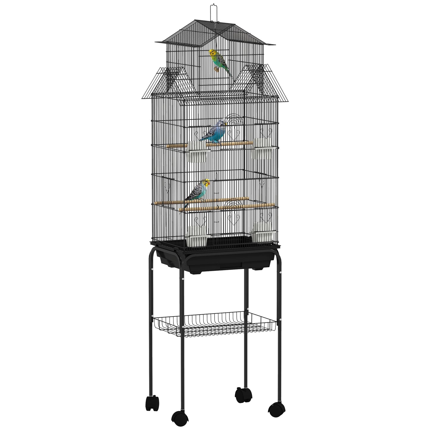 PawHut Metal Bird Cage w/ Perch, Food Container, Handle, for Finch, Canary