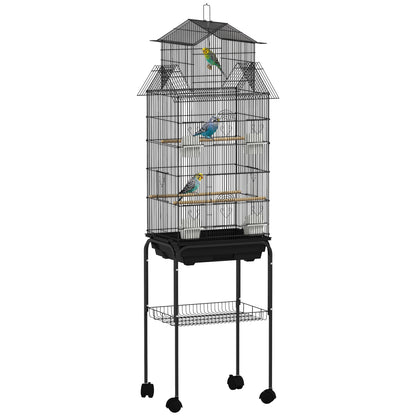 PawHut Metal Bird Cage w/ Perch, Food Container, Handle, for Finch, Canary