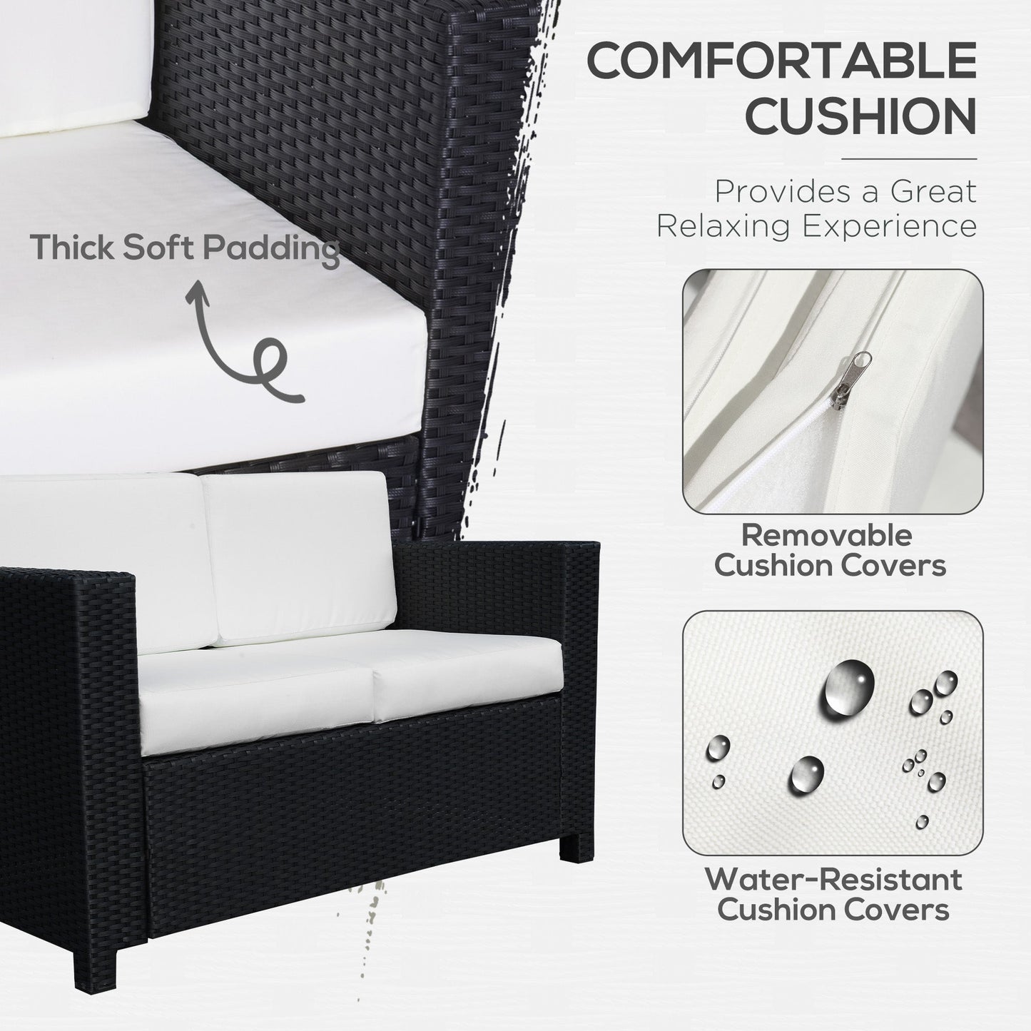 Outsunny Rattan Wicker 2-seat Sofa Loveseat Padded Garden Furniture