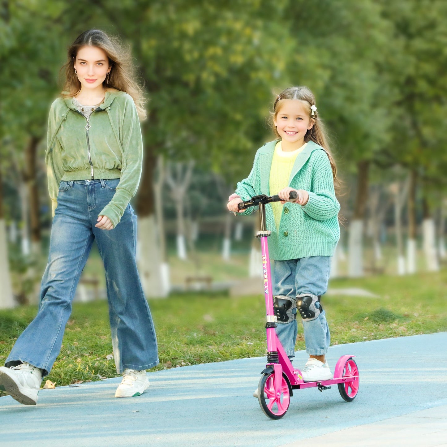 AIYAPLAY Kids Scooter, Foldable Kick Scooter w/ Adjustable Handlebar