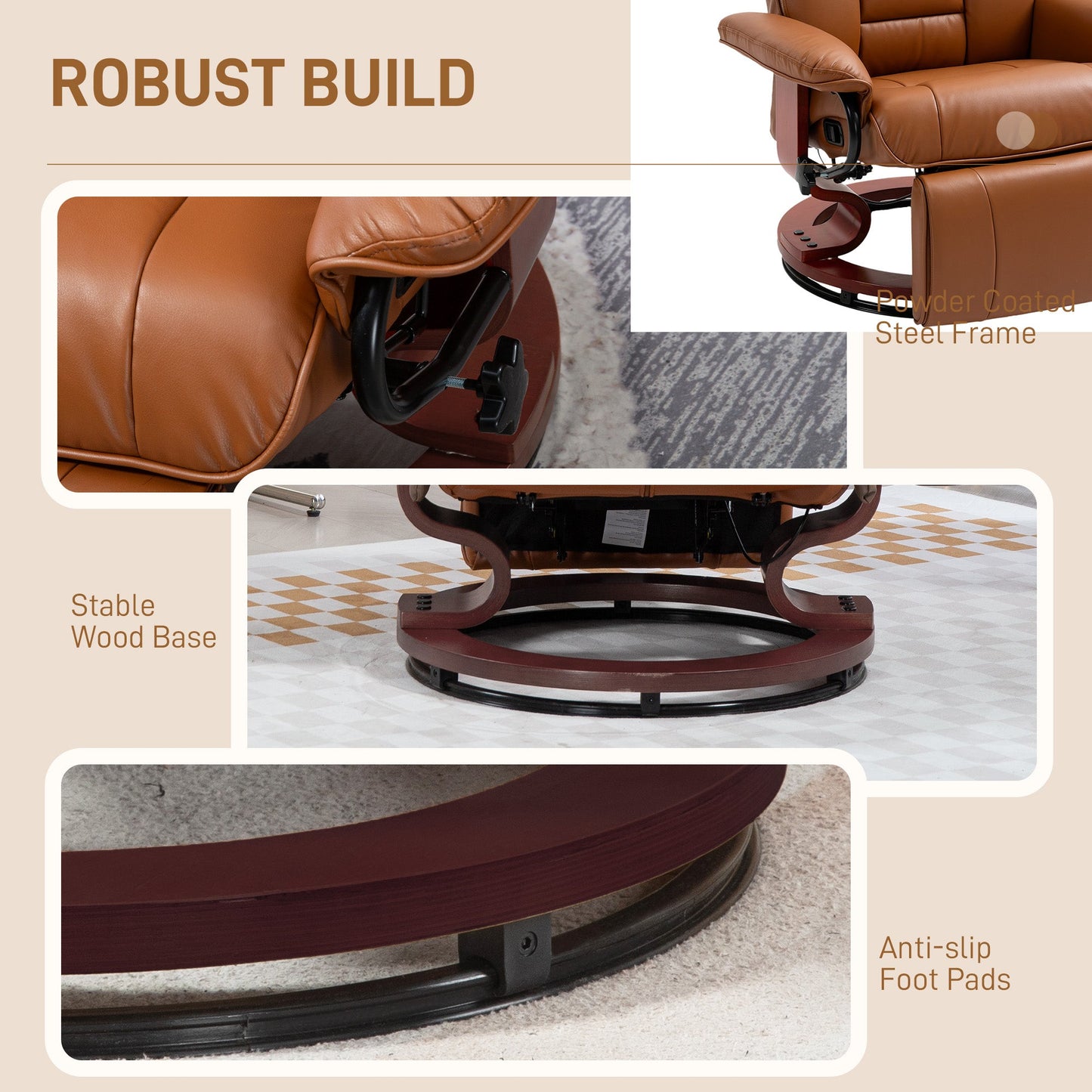 HOMCOM PU Leather Reclining Armchair with Footrest for Living Room