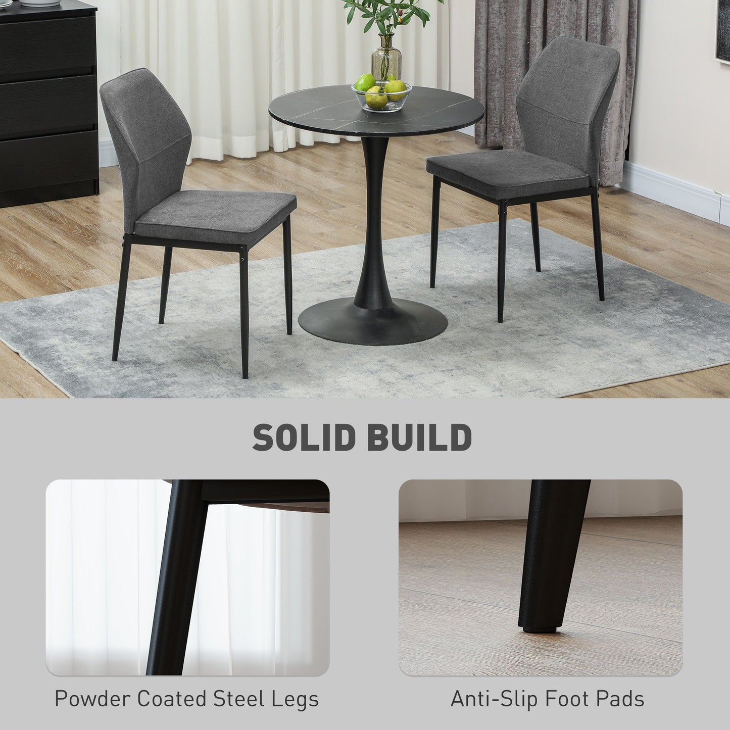 HOMCOM Set of 2 Dining Chairs with Curved Back Padded Seat for Kitchen