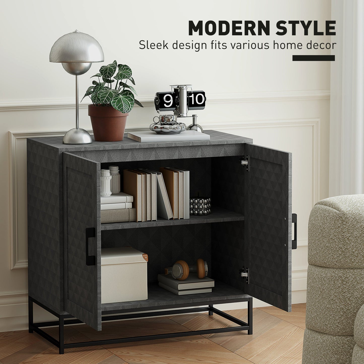 HOMCOM Modern Storage Cupboard with Adjustable Shelf and 2 Doors