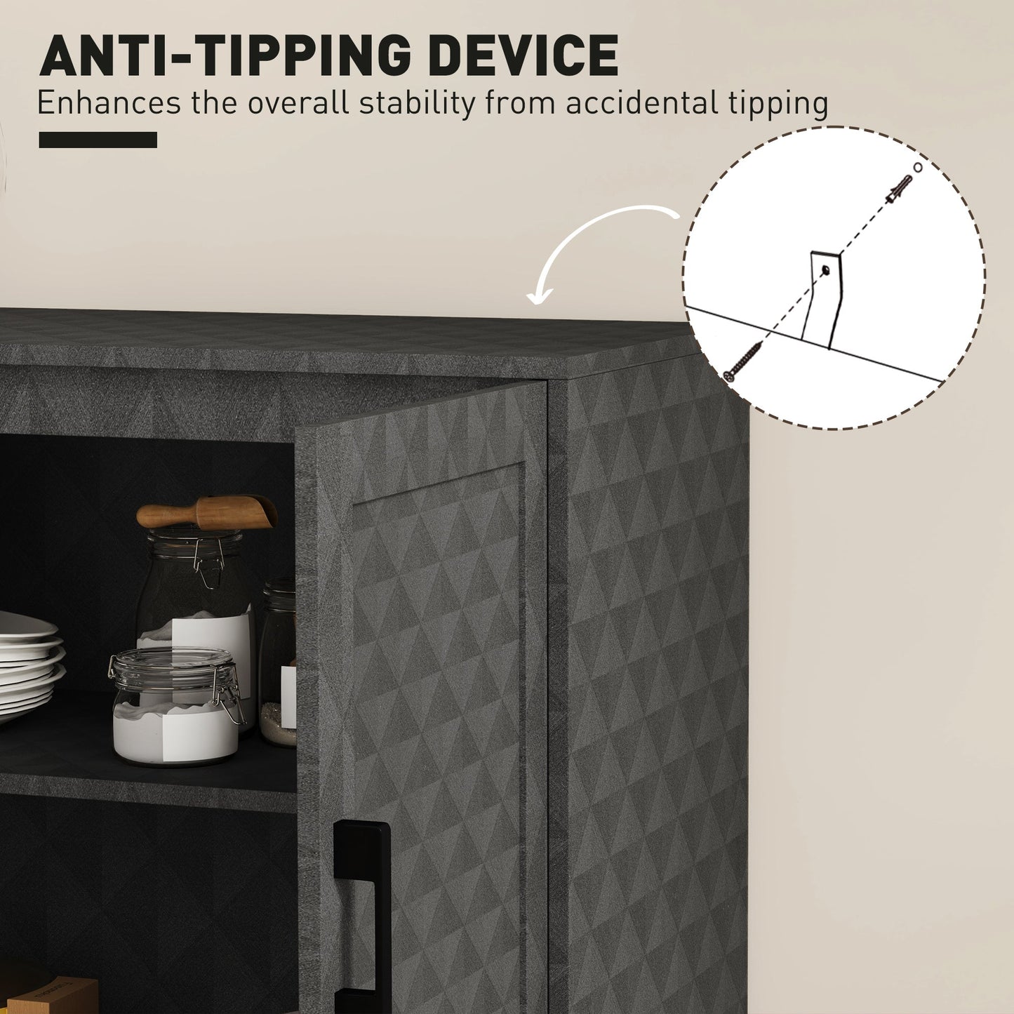 HOMCOM Modern Storage Cupboard with Adjustable Shelf and 2 Doors