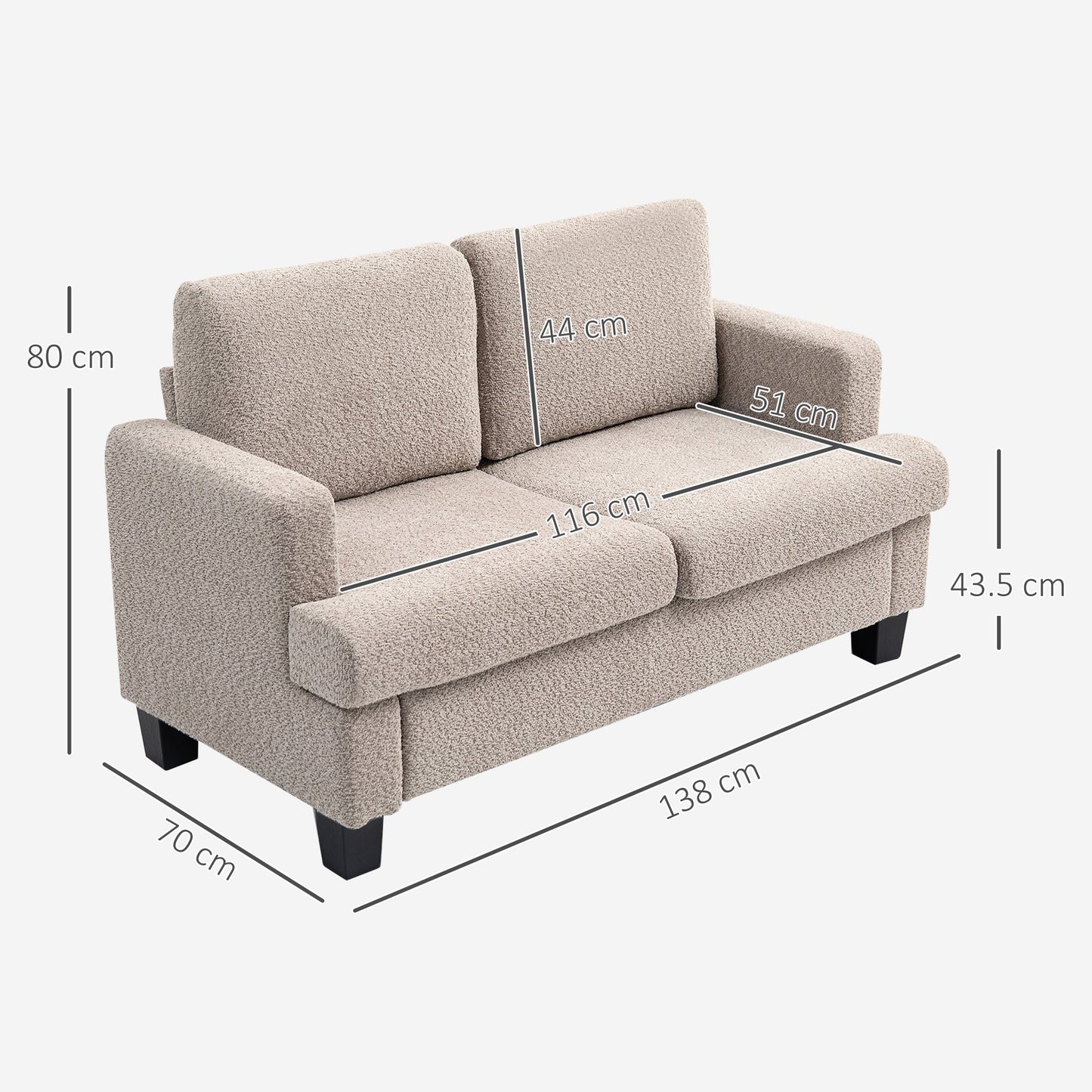 HOMCOM 138 cm Chenille Fabric Loveseat Sofa with S-springs