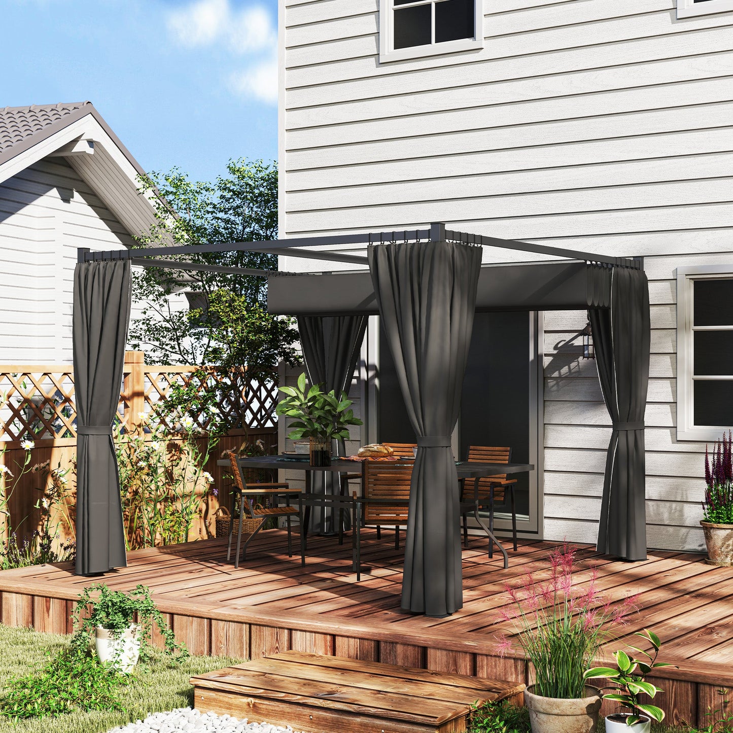 Outsunny 3 x 3(m) Pergola with Retractable Roof and Curtains