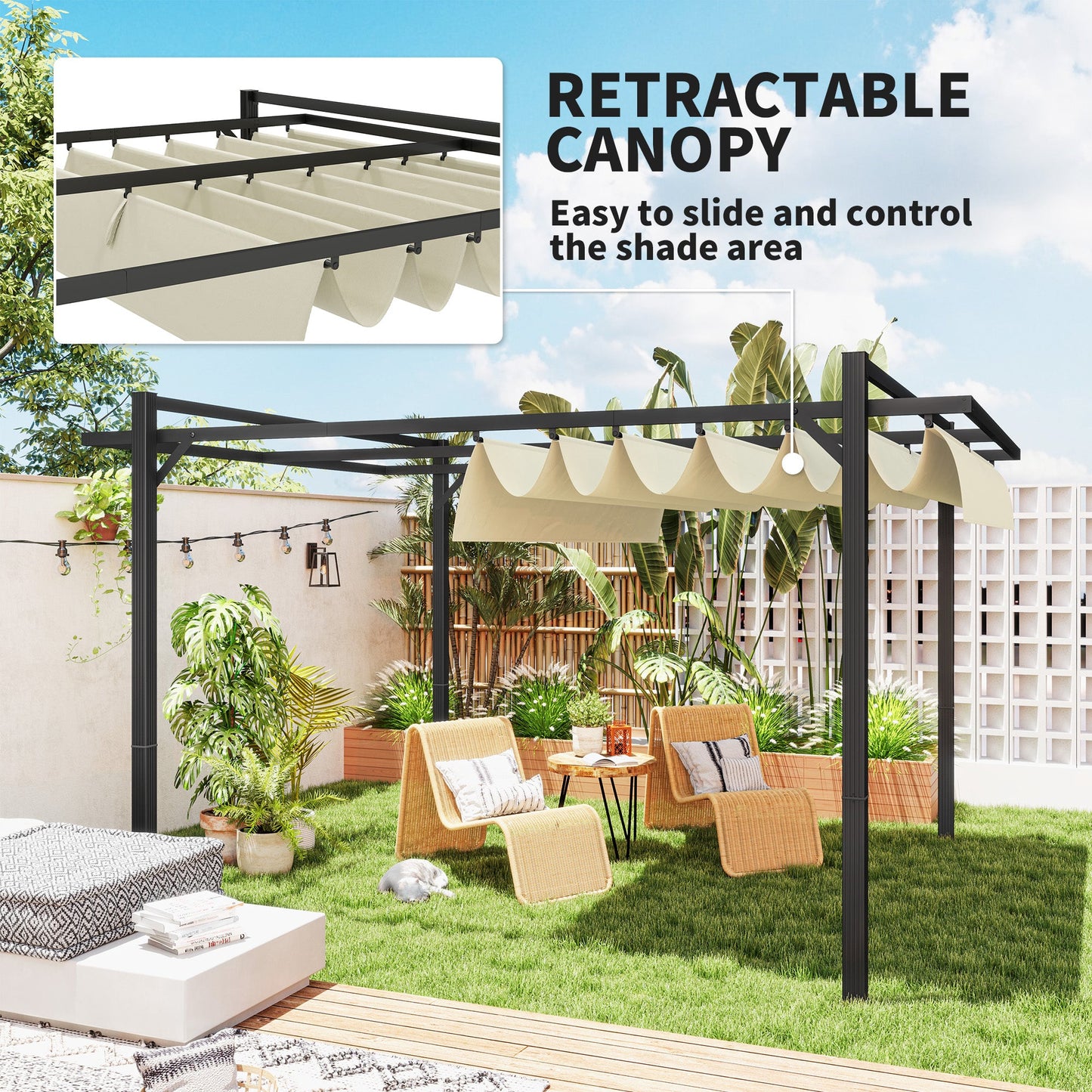 Outsunny 3 x 3(m) Pergola with Retractable Roof and Aluminium Frame