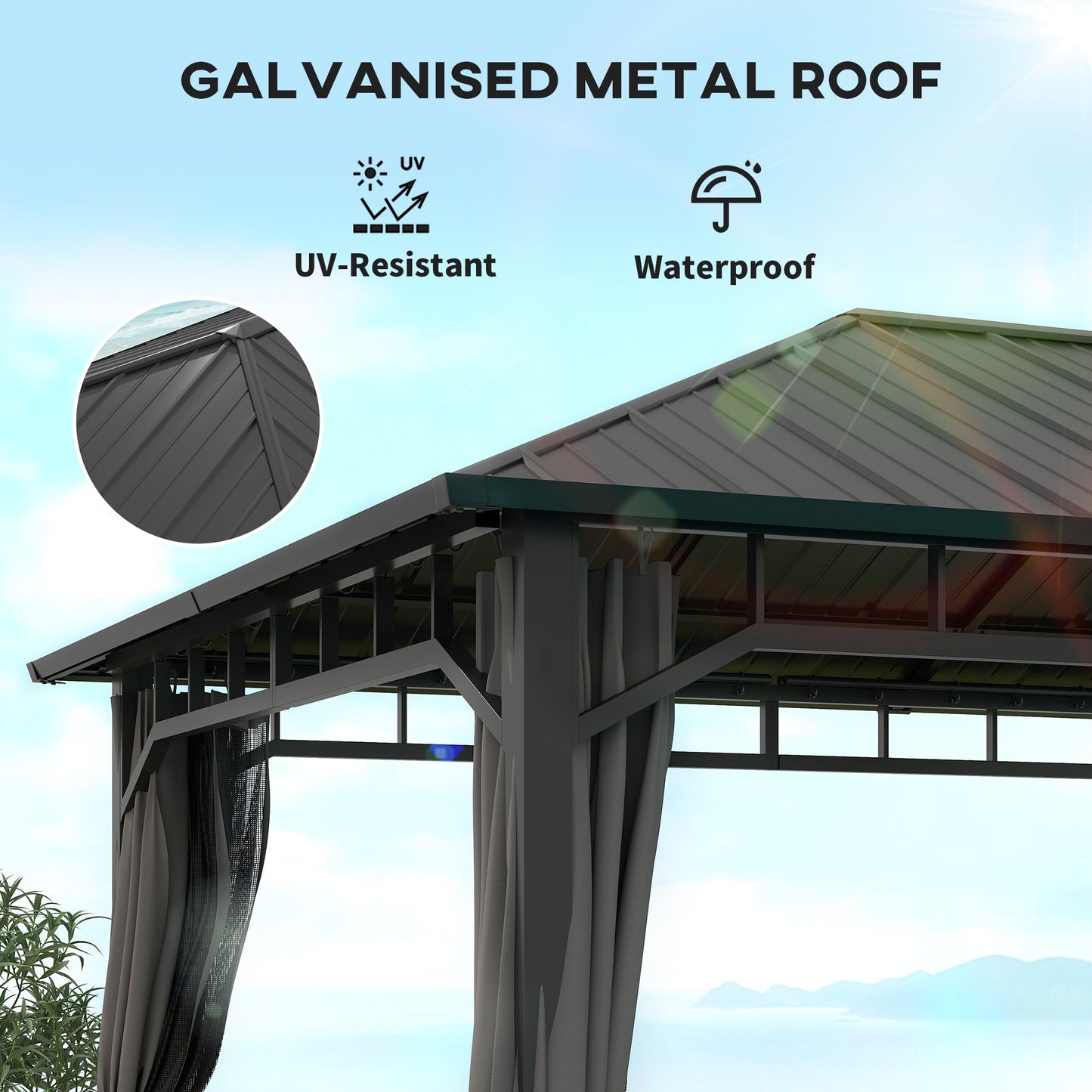 Outsunny 3 x 3(m) Hardtop Gazebo with Galvanised Steel Roof and Sides