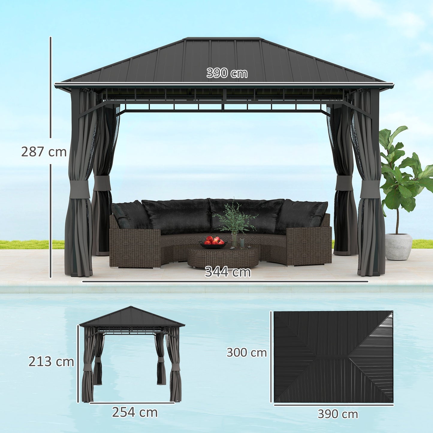 Outsunny 3 x 3(m) Hardtop Gazebo with Galvanised Steel Roof and Sides