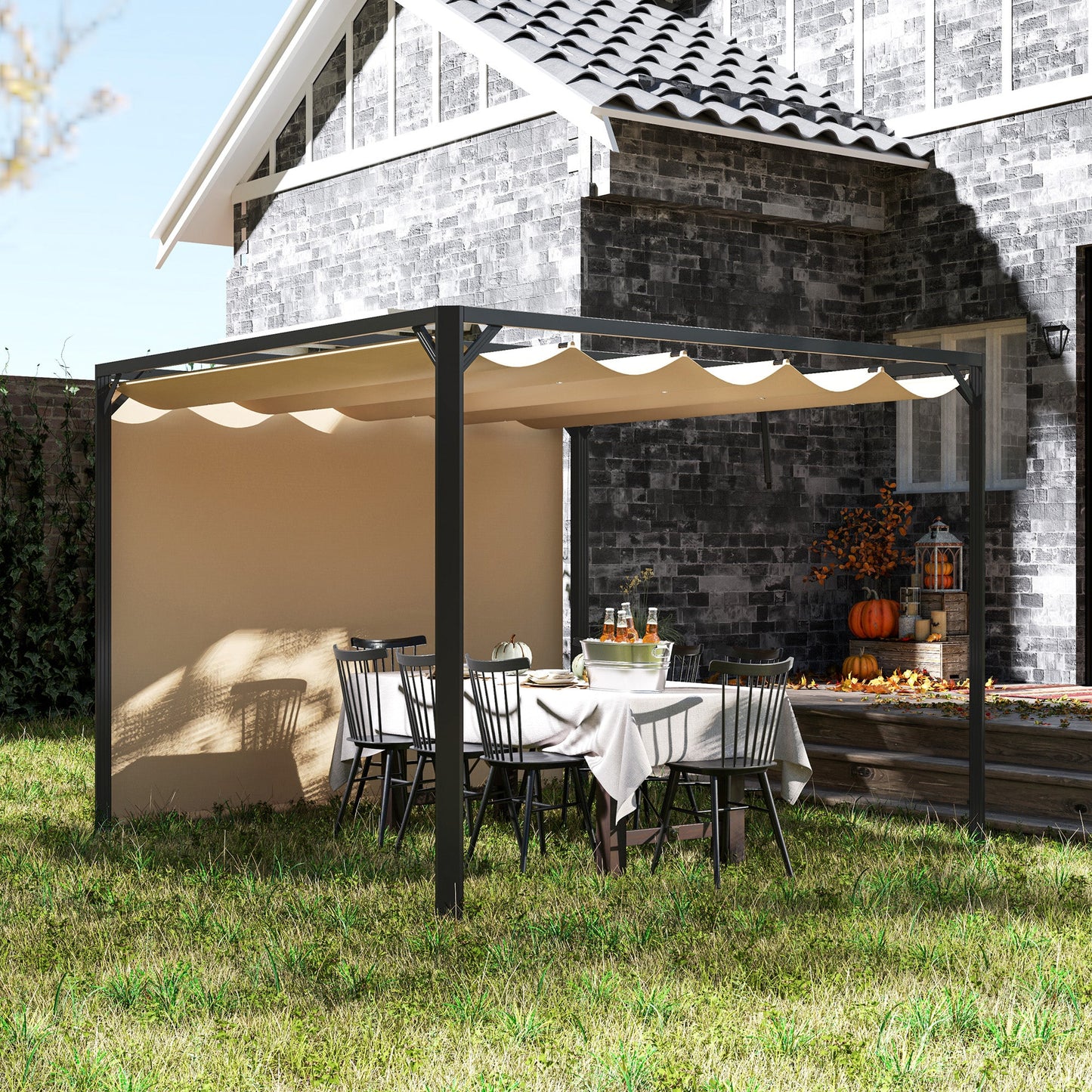 Outsunny 3 x 3(m) Pergola with Retractable Roof & Roller Shade