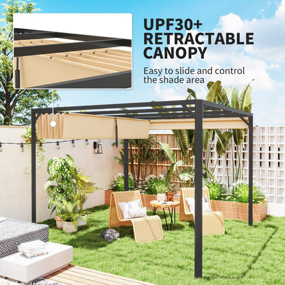 Outsunny 3 x 3(m) Pergola with Retractable Roof & Roller Shade