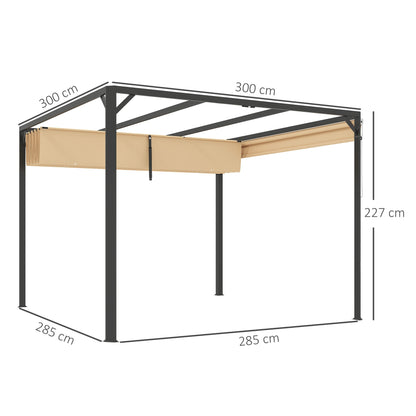 Outsunny 3 x 3(m) Pergola with Retractable Roof & Roller Shade