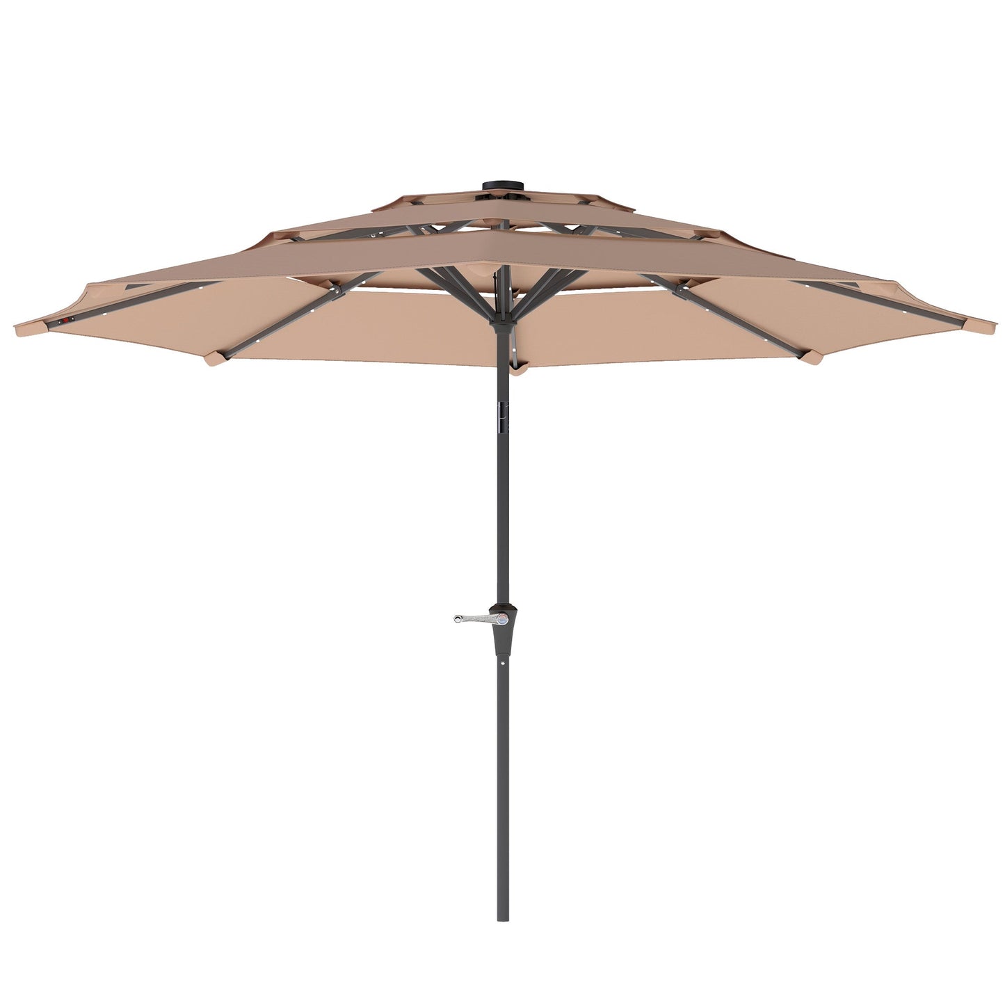 Outsunny 3-Tier Garden Parasol w/ Solar LED Lights, Tilt, Crank Handle