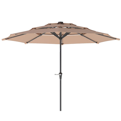 Outsunny 3-Tier Garden Parasol w/ Solar LED Lights, Tilt, Crank Handle