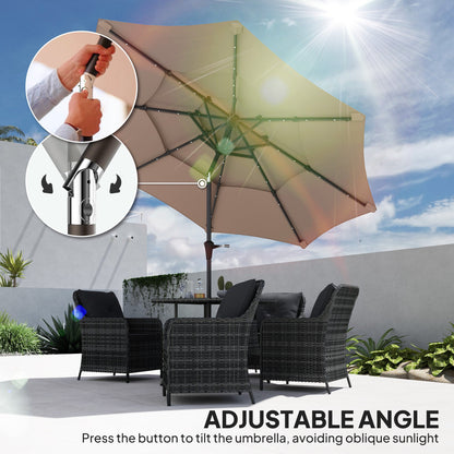 Outsunny 3-Tier Garden Parasol w/ Solar LED Lights, Tilt, Crank Handle