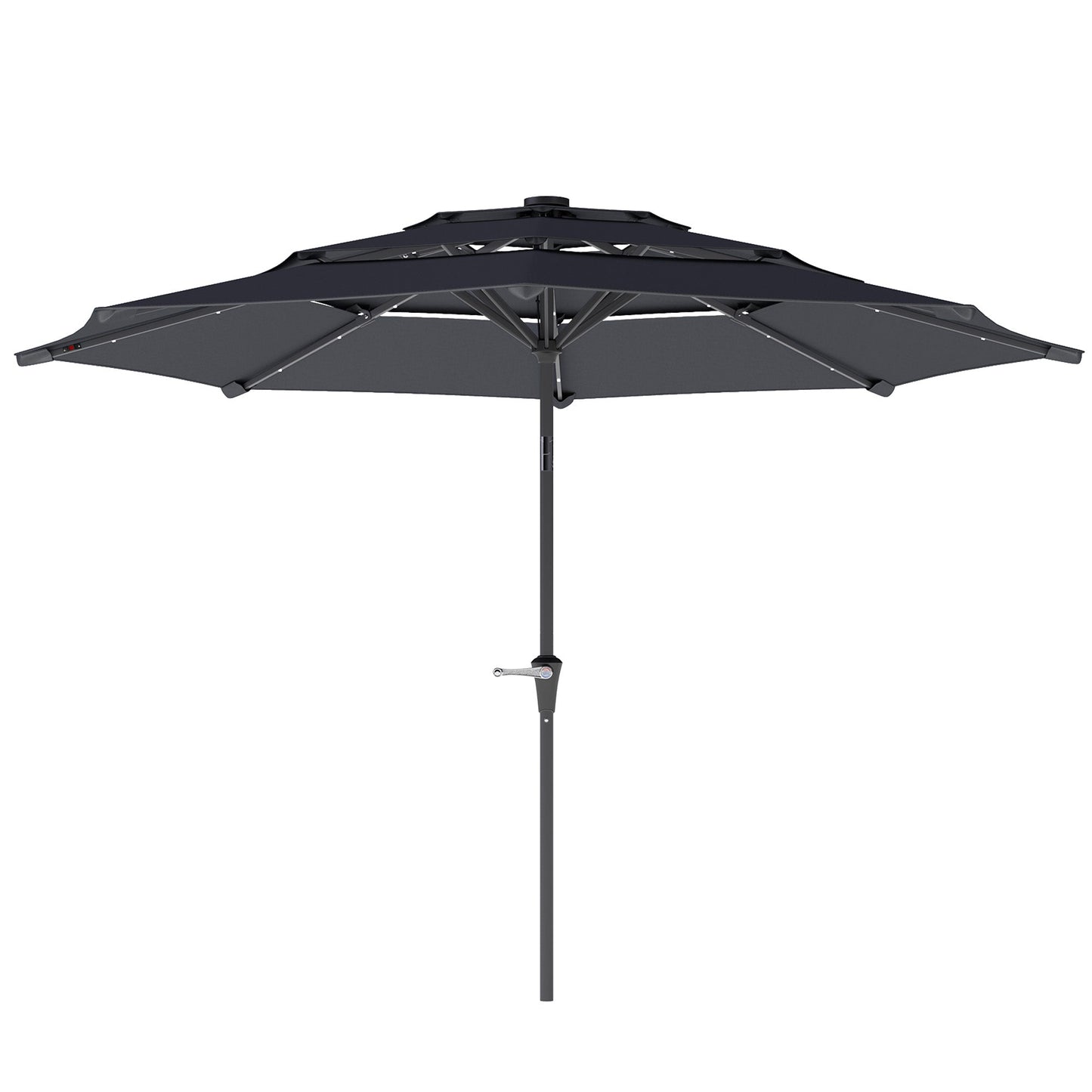 Outsunny 3-Tier Garden Parasol w/ Solar LED Lights, Tilt, Crank Handle