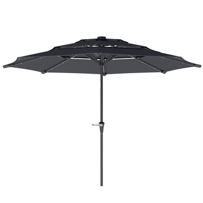 Outsunny 3-Tier Garden Parasol w/ Solar LED Lights, Tilt, Crank Handle