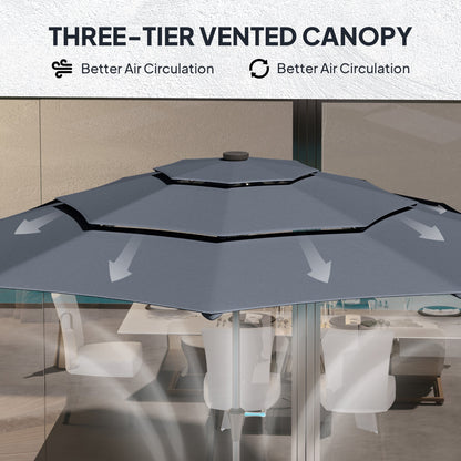 Outsunny 3-Tier Garden Parasol w/ Solar LED Lights, Tilt, Crank Handle