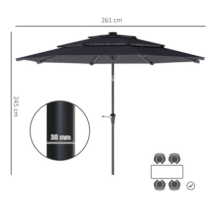 Outsunny 3-Tier Garden Parasol w/ Solar LED Lights, Tilt, Crank Handle