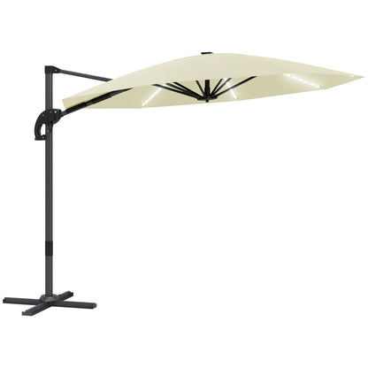 Outsunny 3(m) Garden Parasol w/ Lights, Crank Handle & Cross Base