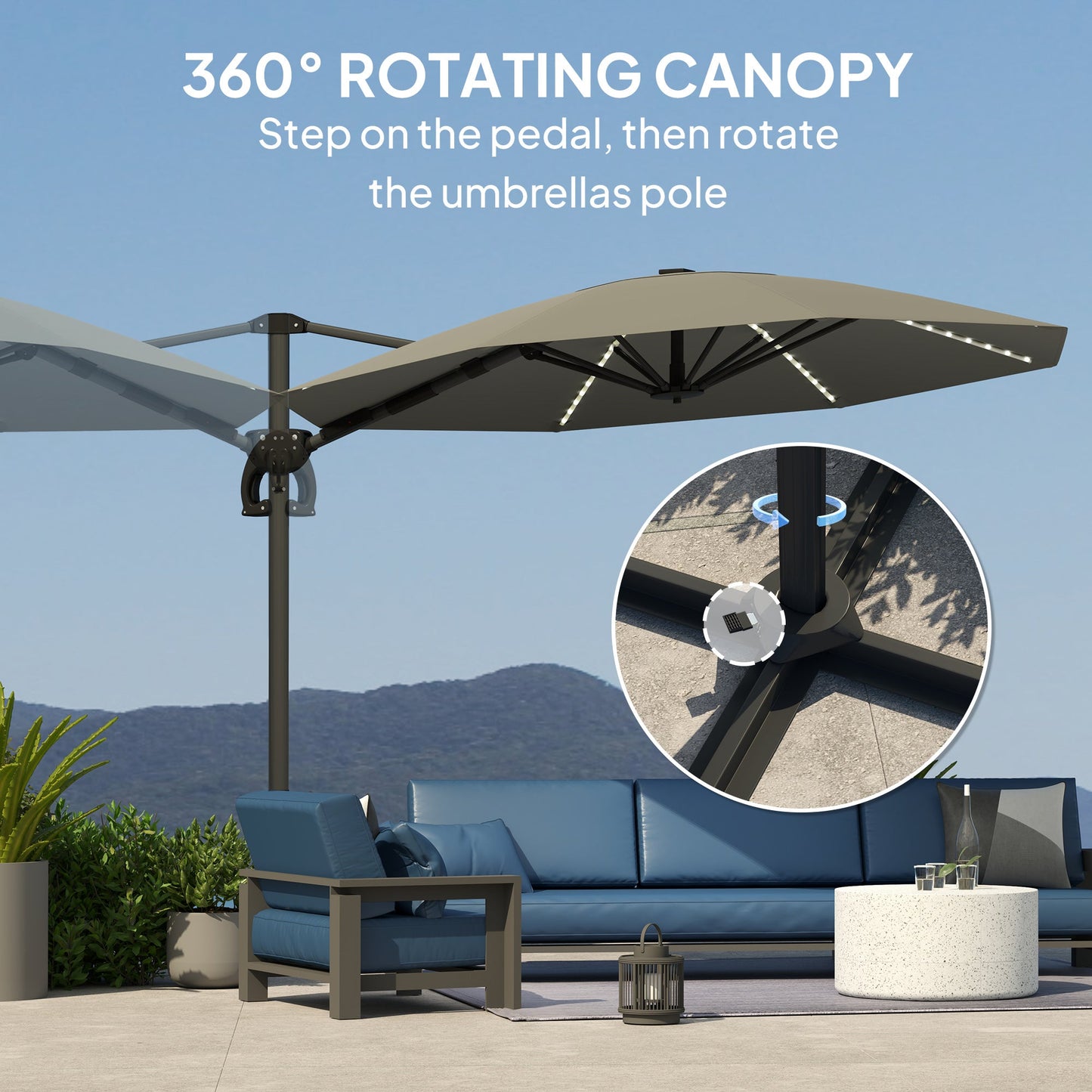 Outsunny 3(m) Garden Parasol w/ Lights, Crank Handle & Cross Base