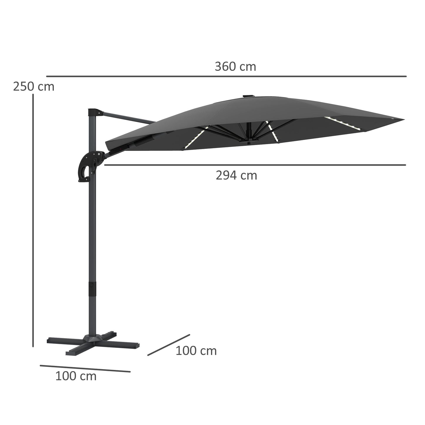 Outsunny 3(m) Garden Parasol w/ Lights, Crank Handle & Cross Base