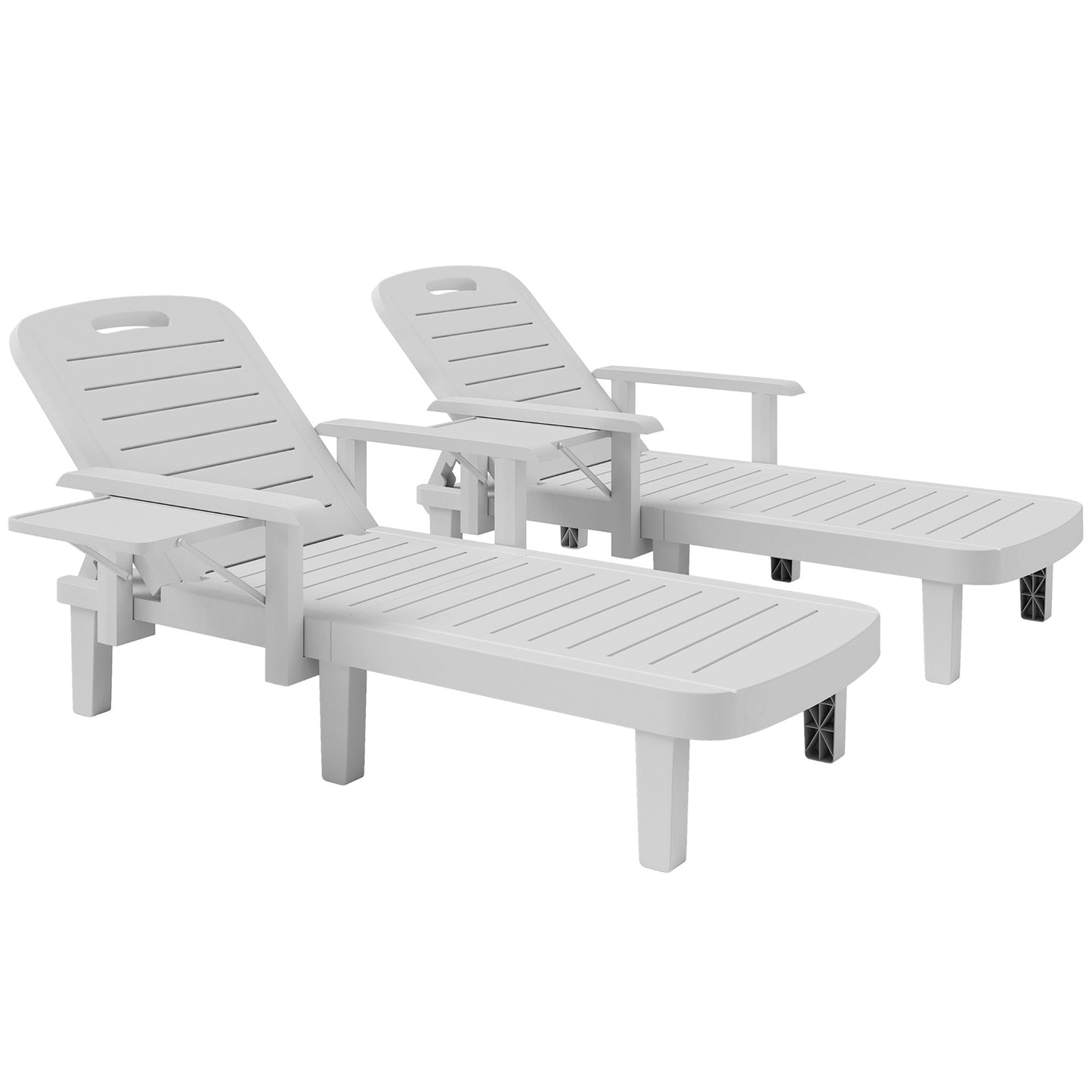 Outsunny Set of 2 Resin Reclining Sun Loungers for Garden